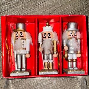 Vintage Hand-Made Silver and Gold Nutcracker Ornament Set